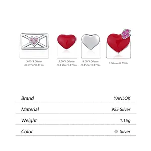 925 sterling silver heart and envelope stud earring set with pink zircon accents