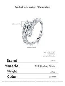 Detailed S925 sterling silver multi-stone ring specifications and size measurements