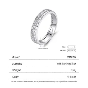 S925 sterling silver ring with single row cubic zirconia and pyramid texture design