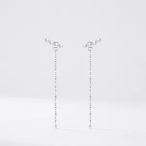 Artificial Pearl Tassel Dangle Earrings With 925 Sterling Silver Earring Post Long Chain Elegant Fashion Jewelry Women