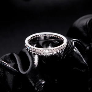 S925 sterling silver double-layered ring with sparkling pave stones and geometric texture