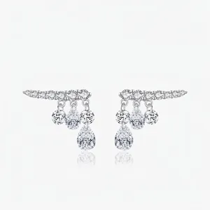 925 Sterling Silver Water Drop Earrings Elegant Cubic Zirconia Tassel Dangle Earrings For Women Light Luxury Wedding Party Jewelry