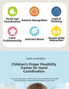 Detail of wooden hand gesture puzzle for kids focusing on finger flexibility training