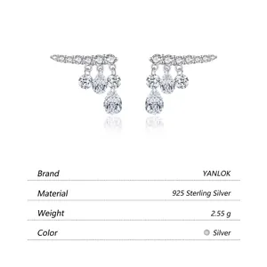 Elegant S925 sterling silver drop earrings with shimmering cubic zirconia waterdrops
