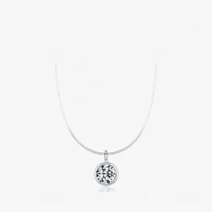 Collier Pendentif Bulle en Argent Sterling 925 et Zirconia pour Femme Minimaliste Rond Pierre Unique Chaîne Serpent Ras du Cou