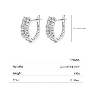Elegant s925 silver U-shaped hoop earrings with double row cubic zirconia crystals