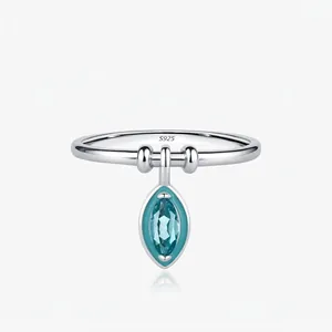 Bague en Argent Sterling 925 pour Femmes Minimaliste Zirconia Marquise Pierre Vert Menthe Pendentif Bague Réglable