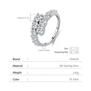 S925 sterling silver ring with sparkling round cut crystals in a multi-row stacking design