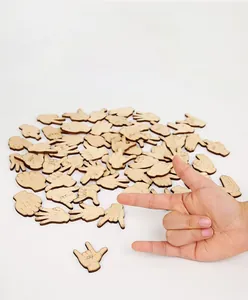 Detail of wooden hand gesture puzzle pieces for children's fine motor skills training