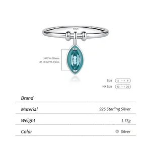 Bague en argent S925 avec pierre précieuse vert menthe marquise et pavé de diamants fins