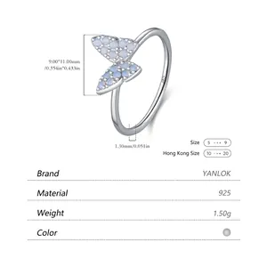 Elegant s925 silver butterfly ring with blue opal stones on a clean white background