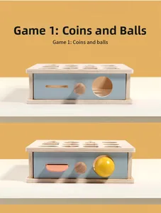Macro view of Montessori wooden box teaching color cognition and shape matching skills