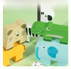 Detail showing smooth rounded edges of wooden animal balance blocks for child safety