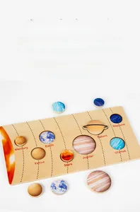 Detailed educational wooden solar system puzzle with colorful planets and name labels