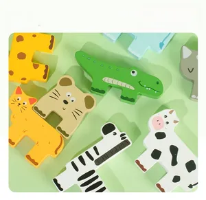 Detailed view of colorful wooden animal balance blocks with high-quality heat transfer print