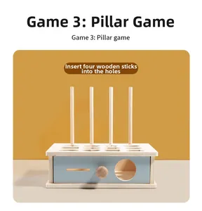 Detail view of Montessori wooden shape matching box with pillars for early childhood learning