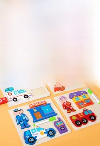 Educational 2-in-1 wooden 3D puzzle and drawing board set with numbered logic pieces