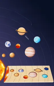 Detailed view of wooden solar system puzzle featuring planets and English learning labels