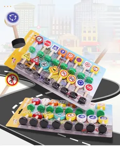 Macro view of wooden traffic signs toys with rounded bases for safety education