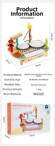 Detailed wooden multifunctional music activity table for toddlers with drums and xylophone