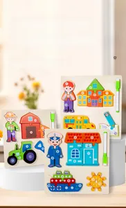 Three-piece wooden 3D number puzzles with drawing boards and whiteboard markers