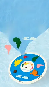 Educational seven continents wooden world map puzzle with colorful continent blocks