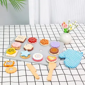 Wooden Pretend Play Baking Cookies Toy Set For Kids Simulation Kitchen Accessories With Baking Tray Glove Spatula Role Play Gift