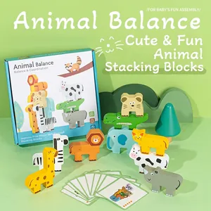 Wooden Animal Balance Stacking Blocks Montessori Educational Toys For Kids Multicolor Forest Theme Early Learning Building Set