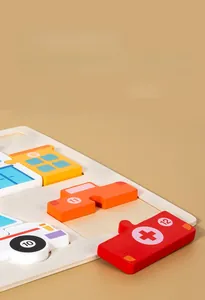 Close-up of thick wooden puzzle pieces showing smooth rounded edges and colorful numbers