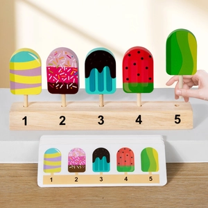 Educational wooden popsicle toy set for kids color and number matching logic training