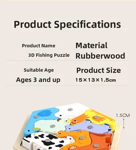 Detail of wooden 3D hexagon puzzle with magnetic animal pieces made of rubber wood