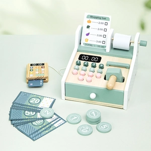 Wooden Kids Simulation Cash Register Toy Set Educational Early Learning Montessori Pretend Play Shopping Cashier Toy