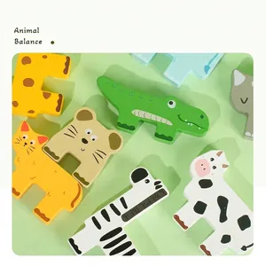 Colorful animal-shaped wooden balance stacking blocks set for toddler early education toys