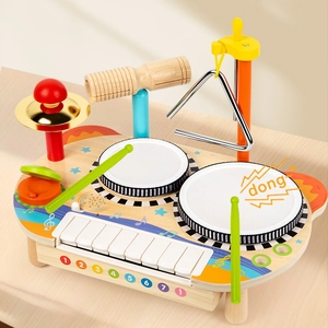 Multifunctional wooden drum kit and xylophone set for children's early music education