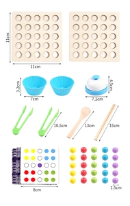 Houten bordspelset voor kinderen met gekleurde kralen, pincetten en sensorische tools
