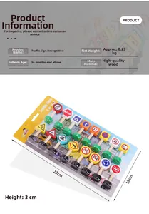 Detailed view of 20-piece wooden traffic sign set with product weight and dimensions