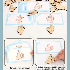 Educational wooden gesture blocks set with instructional number cards for toddlers