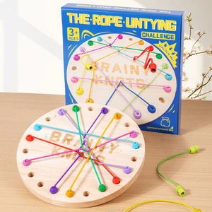 Educational wooden rope puzzle game for kids to develop logic skills and concentration