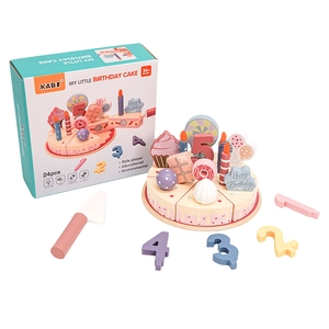 KABI Holz-Geburtstagstorte Spielset mit Zubehör für Kinder-Rollenspiele Spielzeug