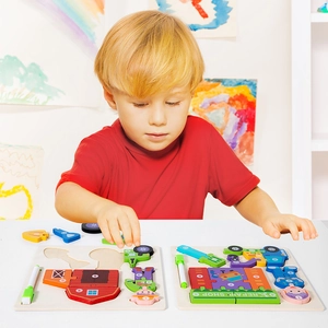 Toddler 3D wooden puzzle set with farm and repair shop themes for early learning and skill