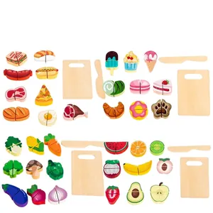 Grand ensemble d'aliments de jeu en bois avec fruits et légumes à couper pour enfants