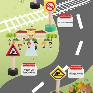 Wooden educational traffic sign toys for children road safety cognitive learning sets