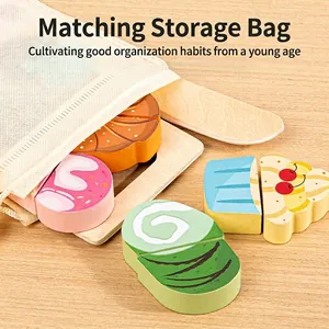 Jeu de desserts en bois pour enfants avec sac de rangement incluant gâteaux et rouleaux