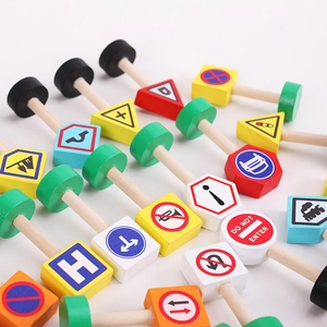 Educational wooden traffic sign blocks set for children safety learning activities