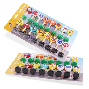 Educational wooden traffic sign blocks set for children's safety awareness learning