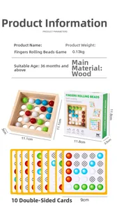 Detail of wooden finger ball game with double-sided challenge cards and colorful balls