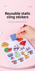 Close-up of reusable vinyl stickers showing easy peel feature and cute animal patterns