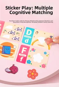 Detail showing matching alphabet cards and reusable stickers for toddler early learning