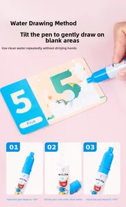 Three-step guide for using the reusable magic water drawing pen on number learning cards