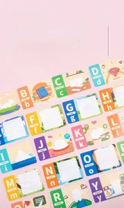 Close-up of 36 double-sided educational flashcards for kids learning letters and numbers